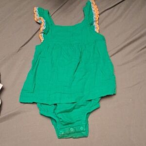 Green Baby Romper with Orange Trim